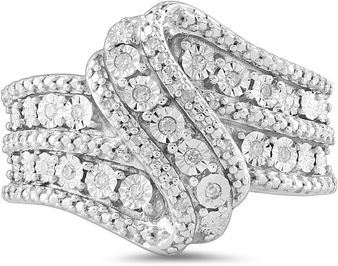 Sterling Silver Diamond 3 Row Twist Fashion Band Ring (1/10 Cttw), (Previously Amazon Collection)