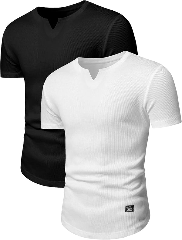 Mens Muscle T Shirts V Neck Short Sleeve Henley Shirt Hipster Longline Gym Workout Athletic Tee Shirts