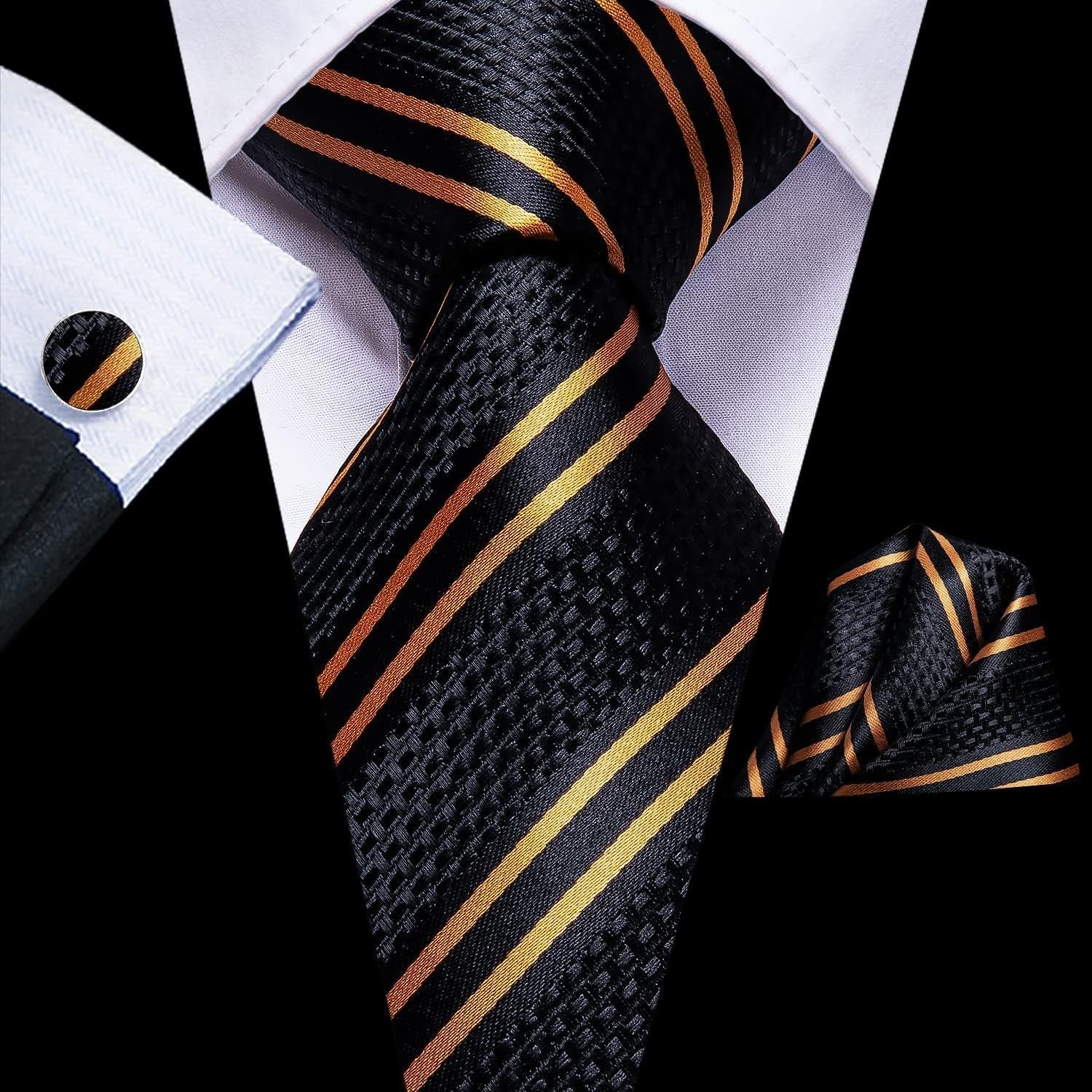 Mens Paisley Floral Silk Tie for Men Striped Necktie and Pocket Square Cufflinks Set Wedding Business