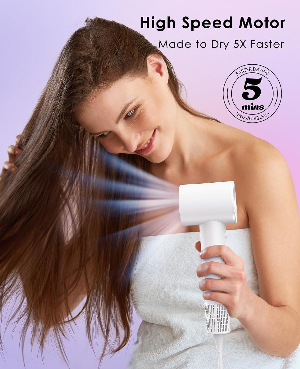 Hair Dryer, Negative Ionic Hair Dryer, High-Speed Blow Dryer with 110, 000 RPM Brushless Motor, Fast Drying Lightweight Travel Hairdryer, Low Noise Home Hair Dryer with Smooth Nozzle