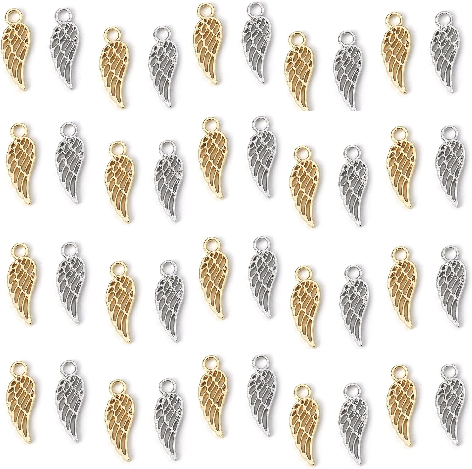Angel Wings Pendant Charm - 40 Pack of 20 Silver / 20 Gold Toned DIY Jewelry Making Supplies; Small 7/8 Inch for Bracelet, Necklace, Earrings or Arts and Crafts