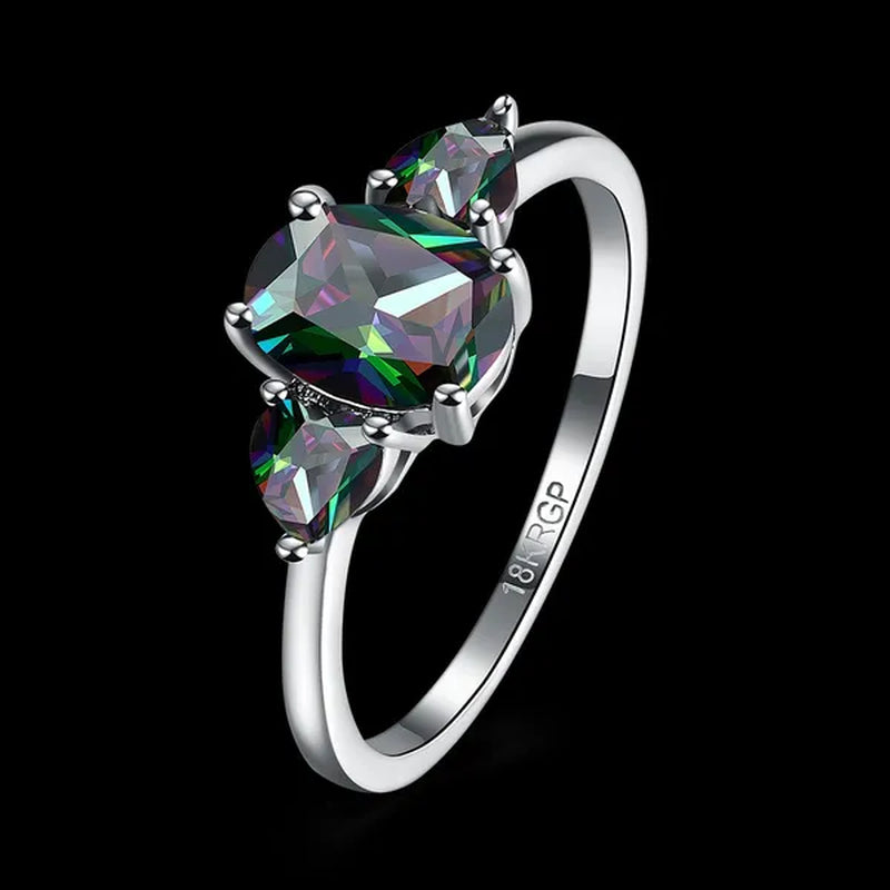 1 Piece - 6*8mm Oval MYSTICAL Heart Topaz Cocktail Rings Size 6/7/8/9/10