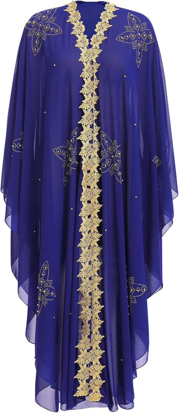 Muslim Dress for Women Loose Batwing Sleeved Hooded Beaded Embroidery Long Abaya Dress Kaftan Abayas Islamic Robe