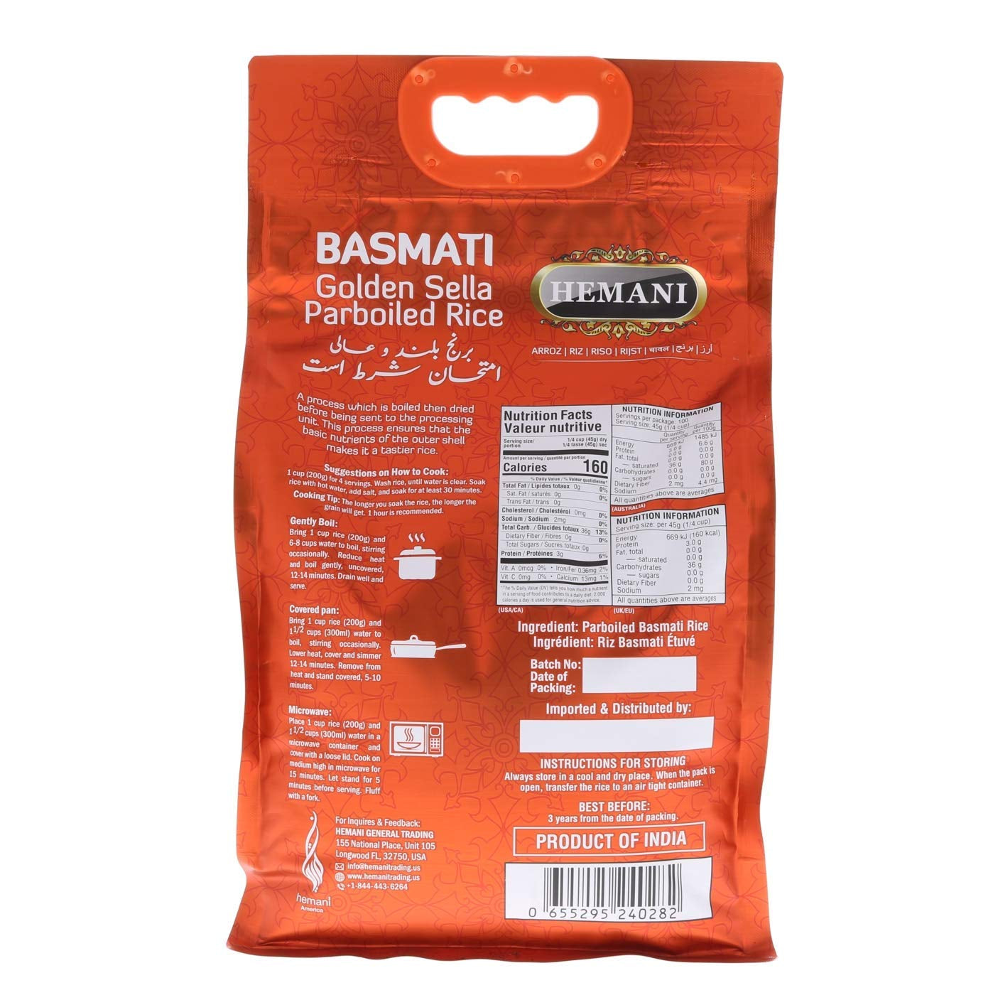 Basmati Golden Sella Parboiled Rice 11LB - Great Value Savings - 1 LB FREE - Easy to Cook - Low Glycemic Index (4 Pack: 44 Pounds)