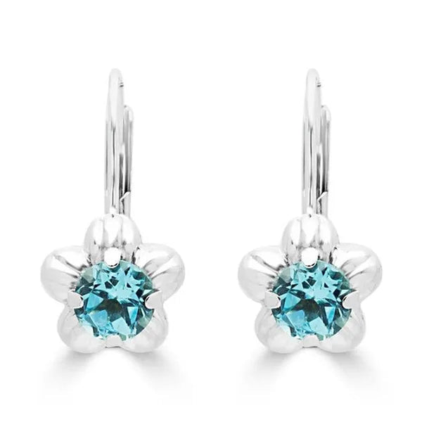 Majesty Diamonds MDR170015 1 CTW Round Blue Topaz Floral Motif Drop Dangle Earrings in 14K
