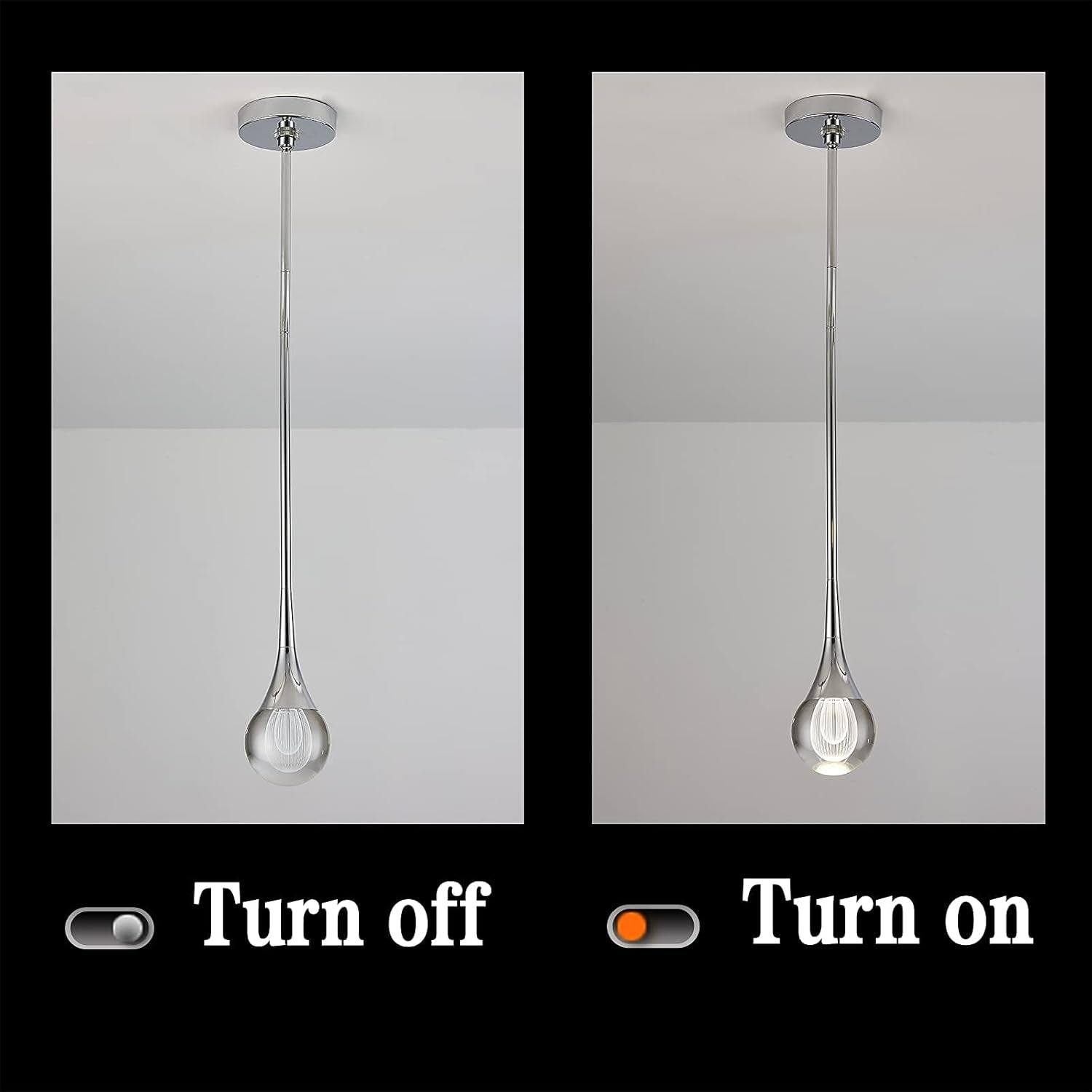 Modern Crystal Pendant Light,1-Light Globe Hanging Light Fixture Led Chrome Finish Mini Pendant Lamp for Kitchen Island Bedroom Dining Room Bar