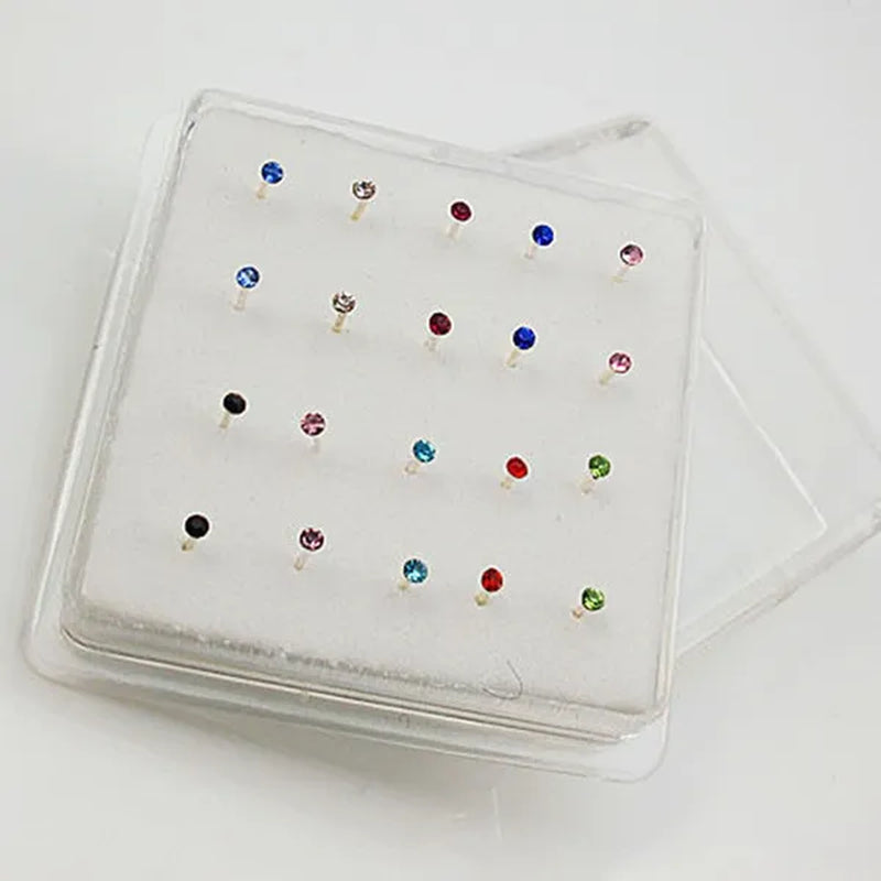1Pack (20Pcs) 925 Sterling Silver Nose Stud Crystal Clear Color Earring 2.0Mm