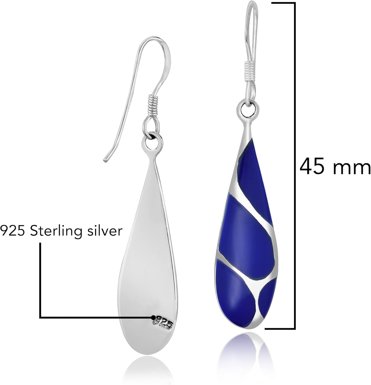 Vintage Lapis Streak Teardrop Birthstone Sterling Silver Earrings, 9X45 Mm