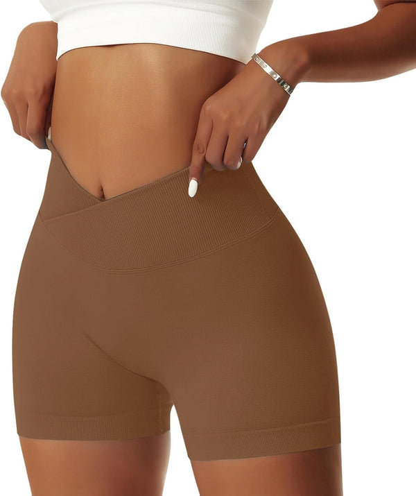 Women'S Workout Gym Shorts Booty V Cross Spandex Yoga Biker Shorts Scrunch Butt High Waisted Athletic Leggings