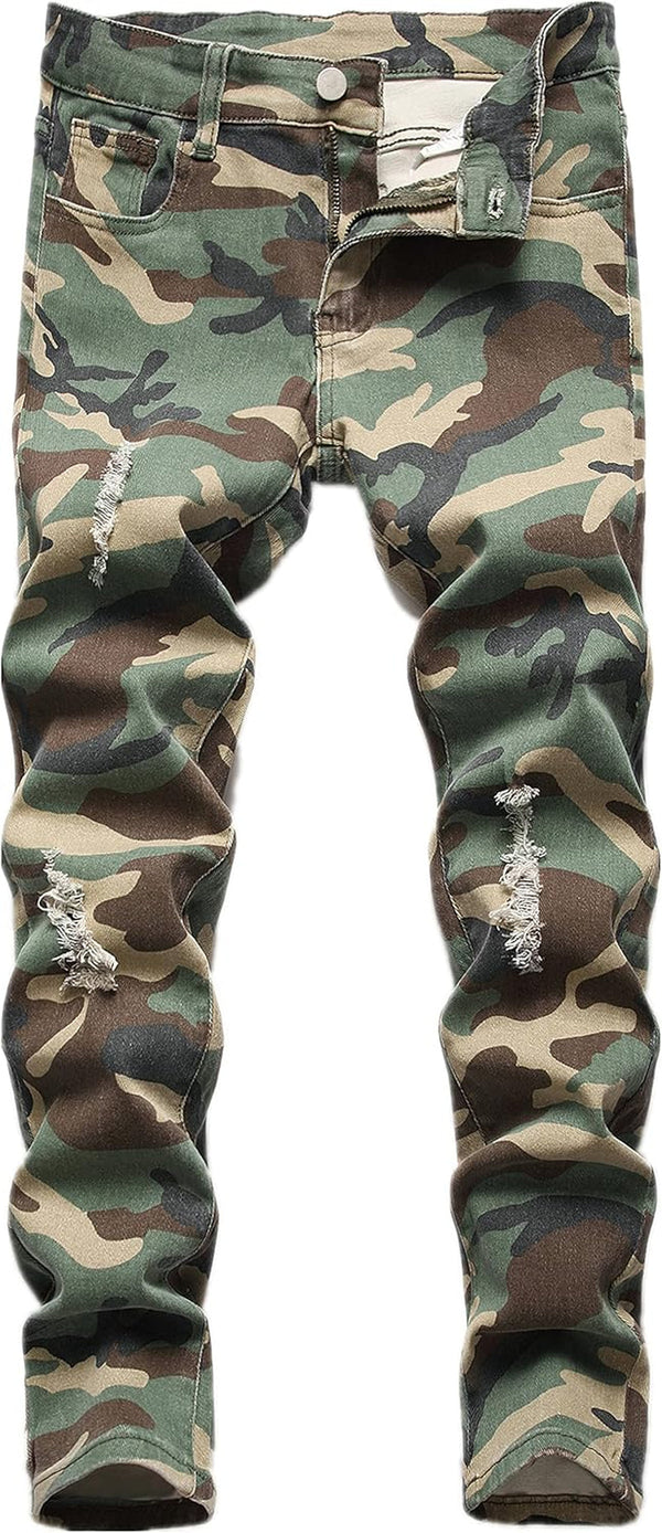Boy'S Skinny Fit Ripped Destroyed Distressed Stretch Slim Jeans Pants