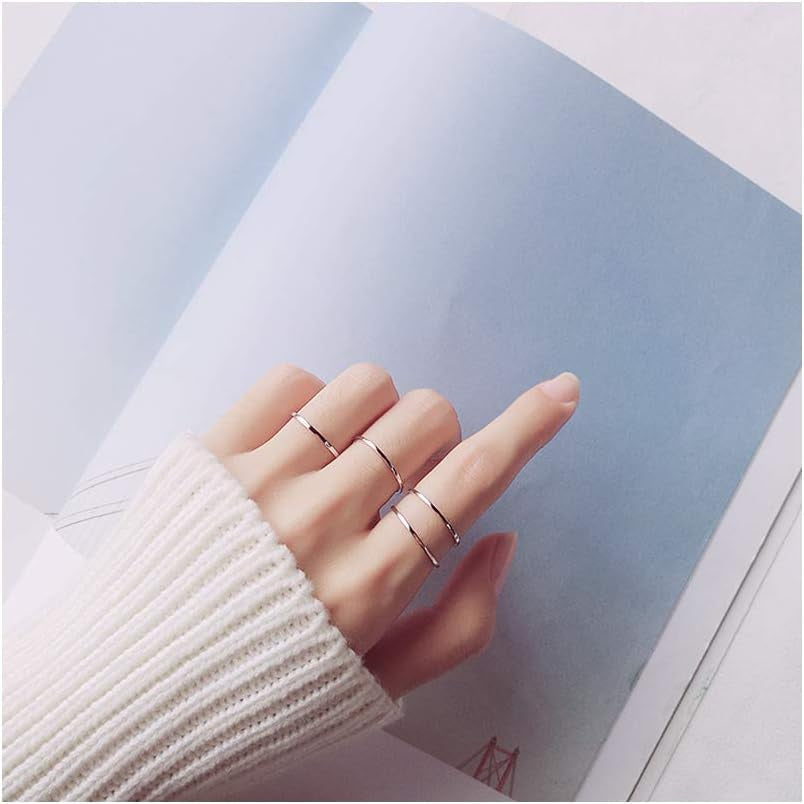 Minimalist 1Mm Midi Thin Open Band Ring S925 Sterling Silver Adjustable Stacking Wedding Promise Rings for Women Men