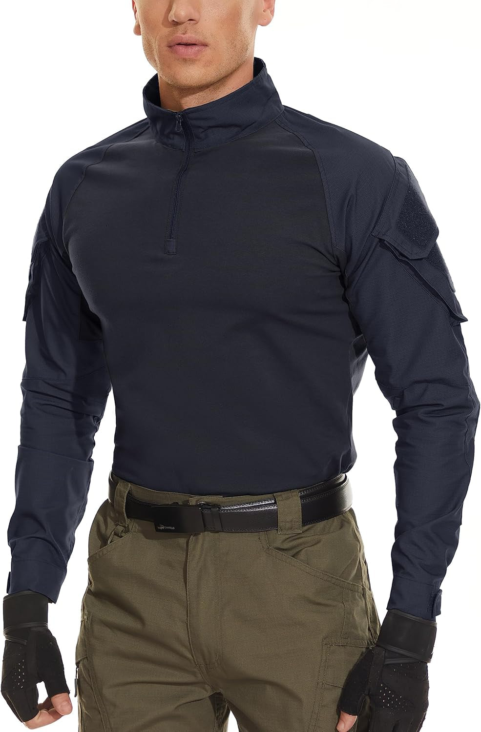 Men'S Tactical Military Shirts 1/4 Zip Long Sleeve Shirt with Pockets