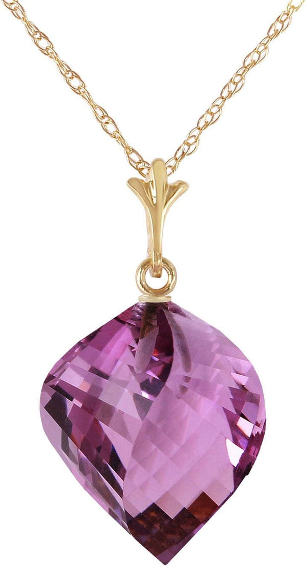 10.75 Carat 14K Solid Gold Necklace with Natural Twisted Spiral Briolette Amethyst