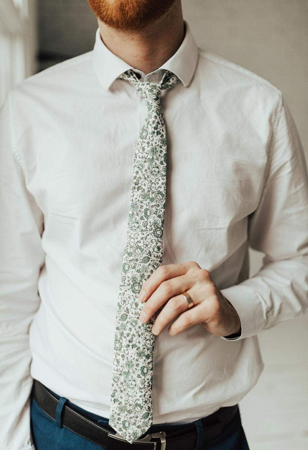 Men'S Skinny Tie Floral Print Cotton Necktie, Great for Weddings, Groom, Groomsmen, Missions, Dances, Gifts.