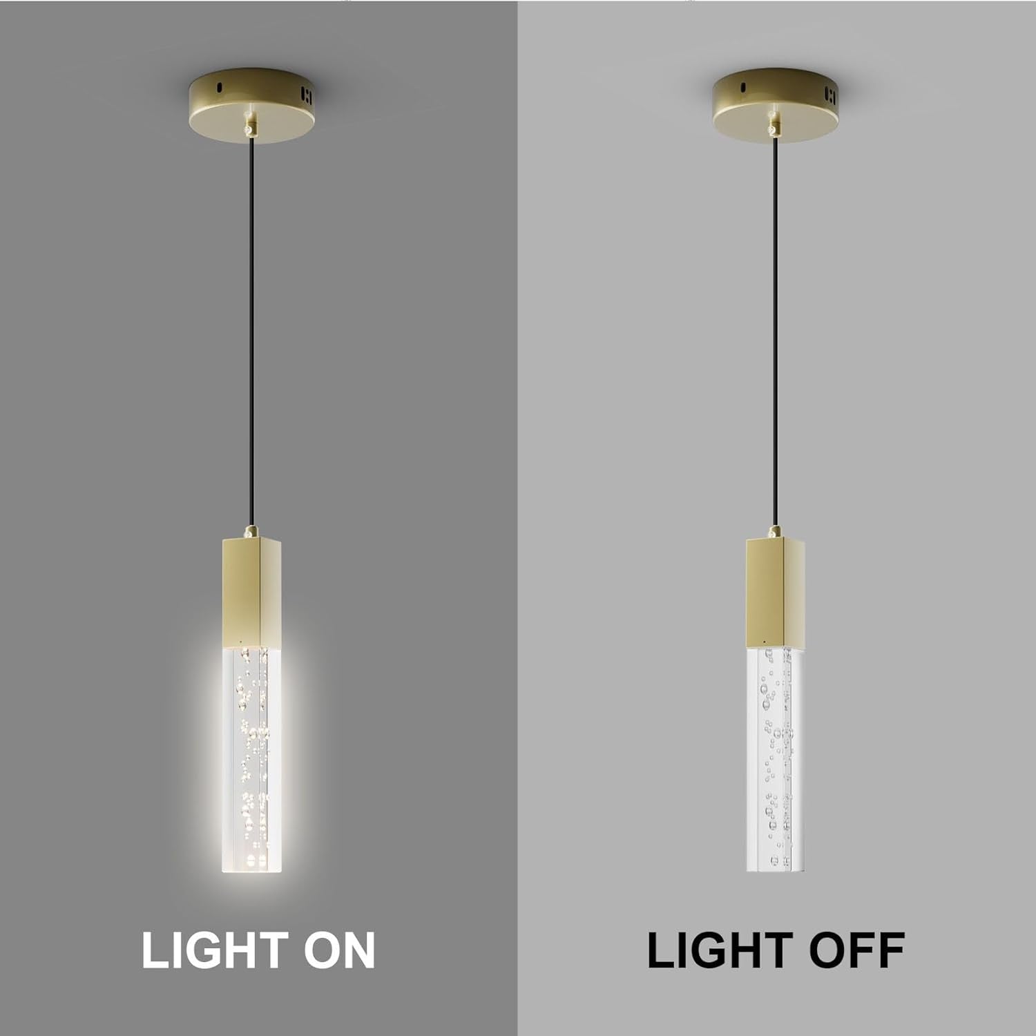 Brass Pendant Light Kitchen Fixture Dimmable Integrated LED Modern Pendant Light for Kitchen Island Mini Crystal Pendant Light for Bathroom Bedroom 3000K Warm Light(2-Pack)
