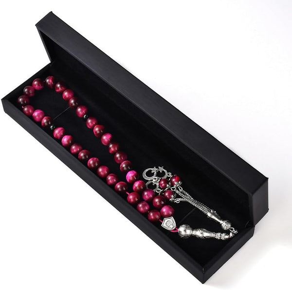 Tasbih Prayer Beads 33 Pink Tiger Eye Stone (33 Beads - 10 Mm) - Masbaha Muslim Rosary - Zikr, Dhikr Subha - Chapelet - Tasbeeh - Islamic Gifts for Women - Handmade Sibha - Eid Gifts