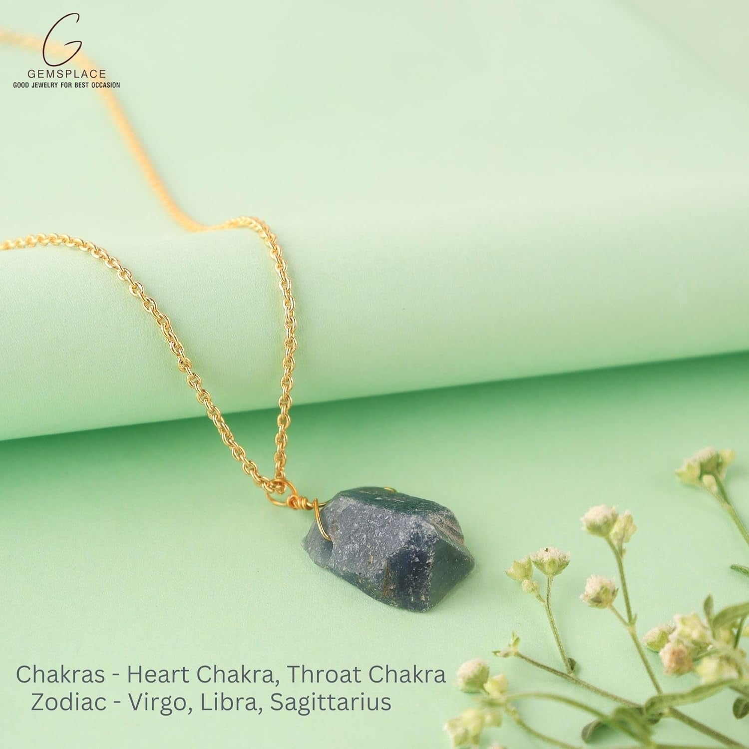 Raw Crystal Necklace, Blue Sapphire Rough Stone Necklace, Dainty Stone Pendant, Healing Crystals Healing Stone Pendant for Beauty, Love and Positive, Jewelry Gift
