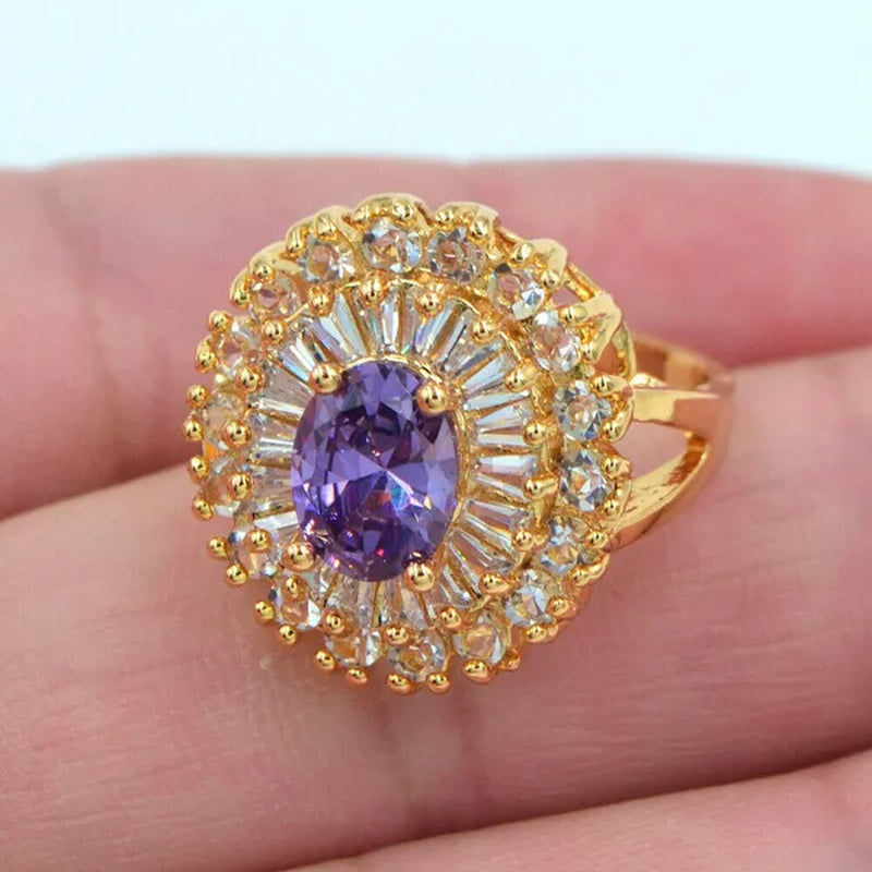 Women Luxury Purple Cubic Zirconia CZ Wedding Ring Jewelry
