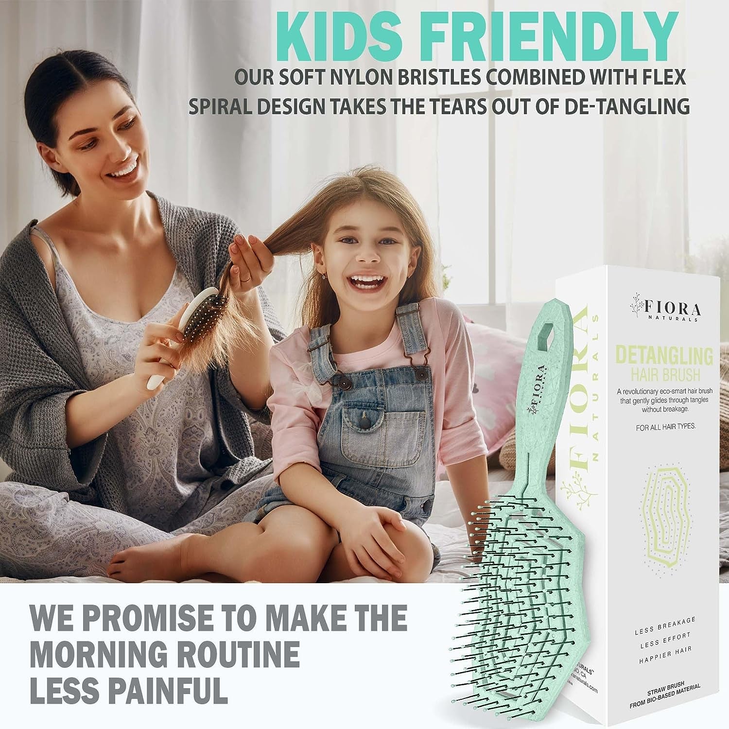Hair Detangling Brush -100% Bio-Friendly Hair Detangler Brush W/Ultra-Soft Bristles- Glide through Tangles with Ease - for Curly, Fine, Women, Men, Kids, Toddlers, Wet and Dry Hair