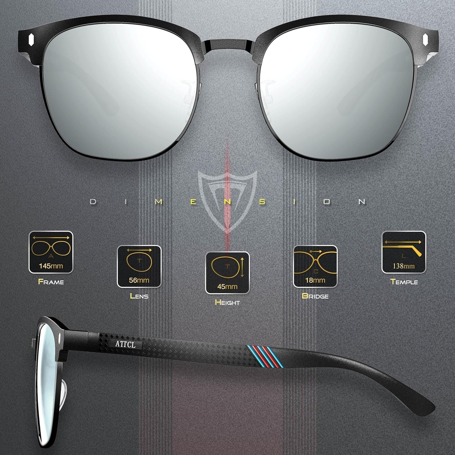 Men'S Driving Polarized Rimless Sunglasses Al-Mg Metal Frame Ultra Light