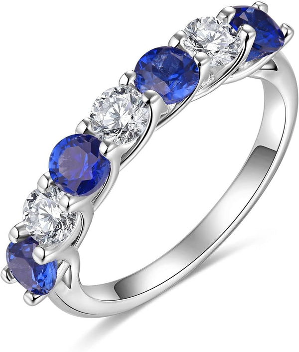 D Color VVS1 Clarity Moissanite and Sapphire/Ruby/Emerald Rings for Women, Solid 925 Sterling Silver, Anniversary Birthday Mothers Day Jewelry Gift, Stackable Wedding Ring, Size 4-11