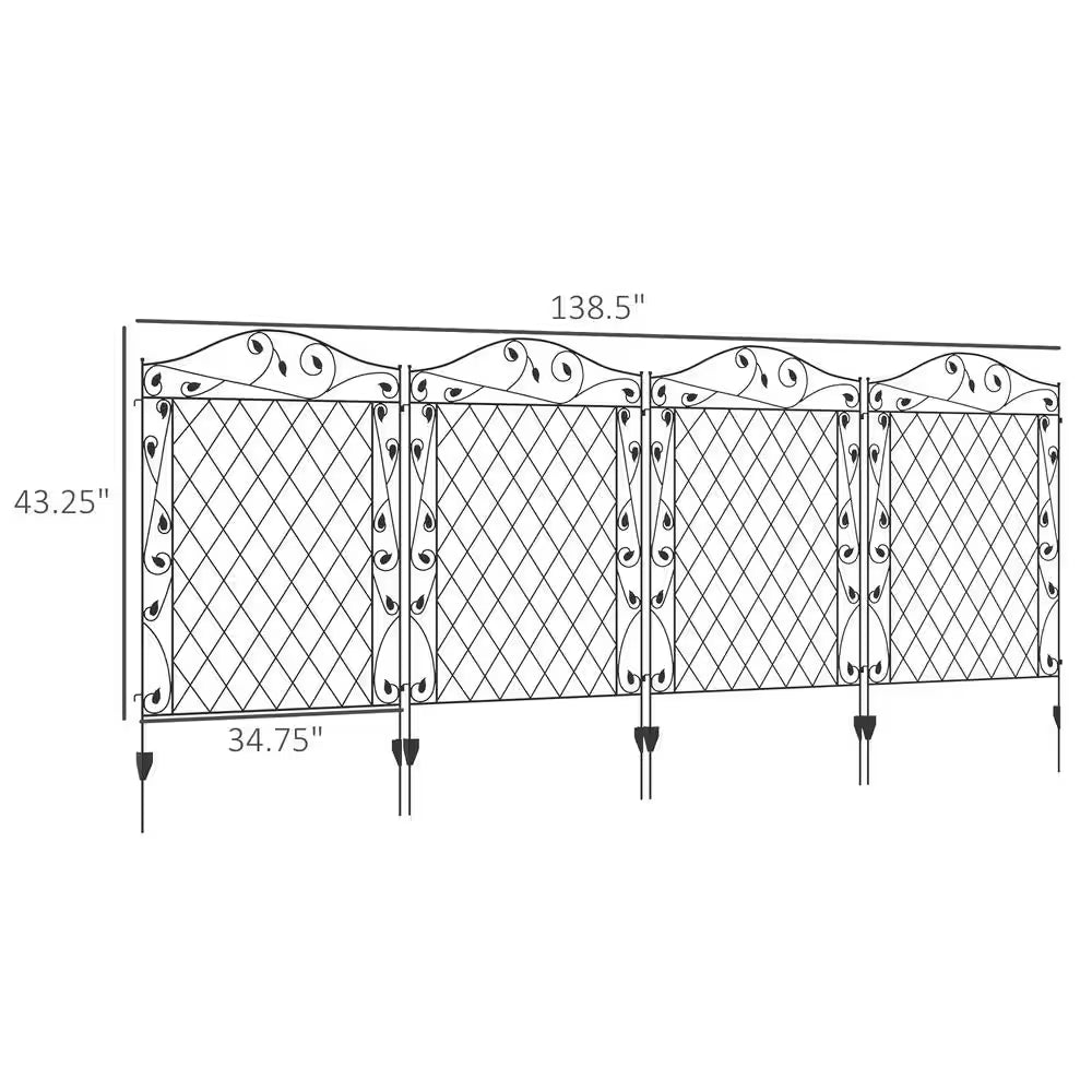 138.5 In. Metal Flower Garden Fence