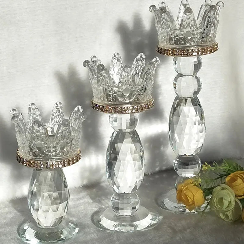 Crown Candlestick Candle Holder Transparent Glass Crystal Wedding Home Decor Big Tealight Candle Stand