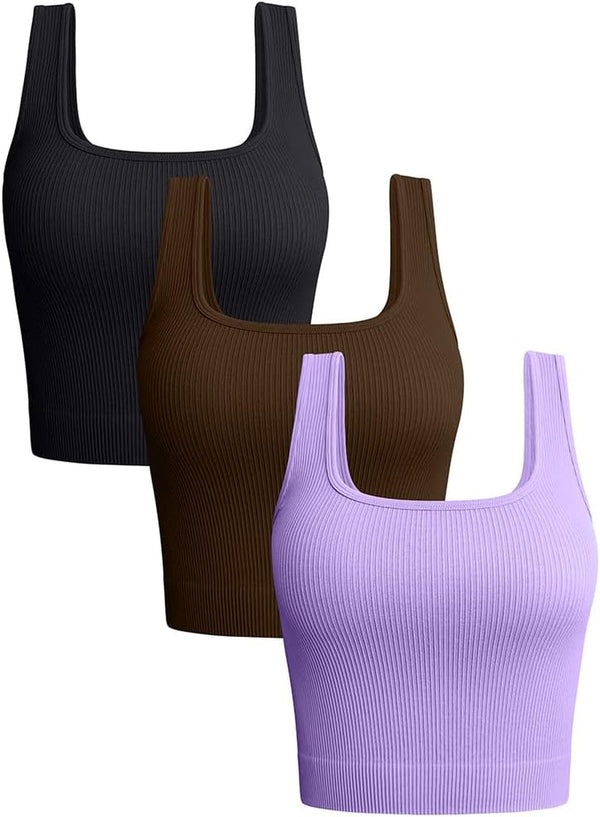 Women'S 3 Piece Tank Tops Ribbed Seamless Workout Exercise Shirts 2025 Summer Basic Camis