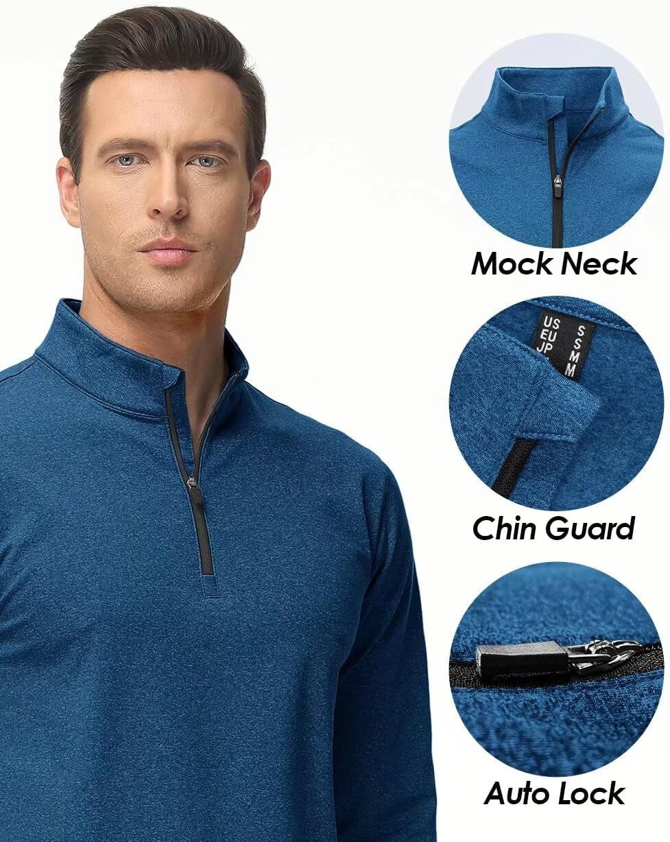 Men'S Quarter Zip Pullover Premium Fleece Lined Heather Long Sleeve Golf Shirts Midweight 1/4 Half Zip Sweatshirts