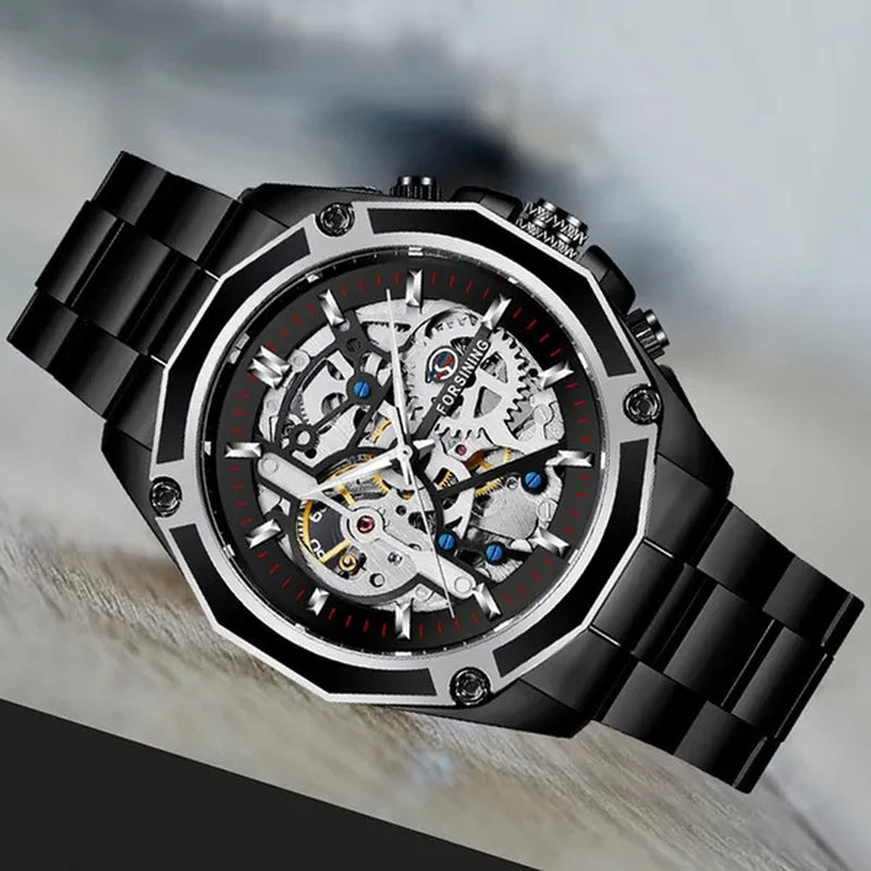 Top Forsining Mechanical Watches Automatic Men's Skeleton Waterproof Stainless Steel Watch Relogio Masculino