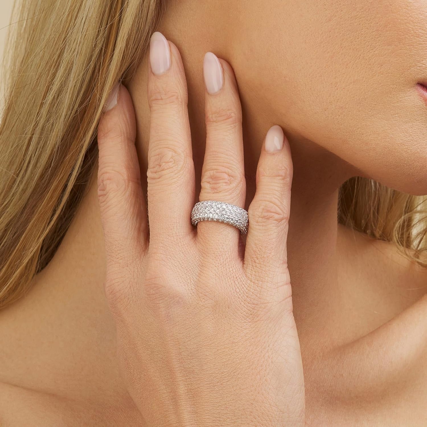 Womens Wide Eternity Ring Wedding Band 18K White Gold or Rose Gold Plated Wide Band Cubic Zirconia Eternity Band Ring