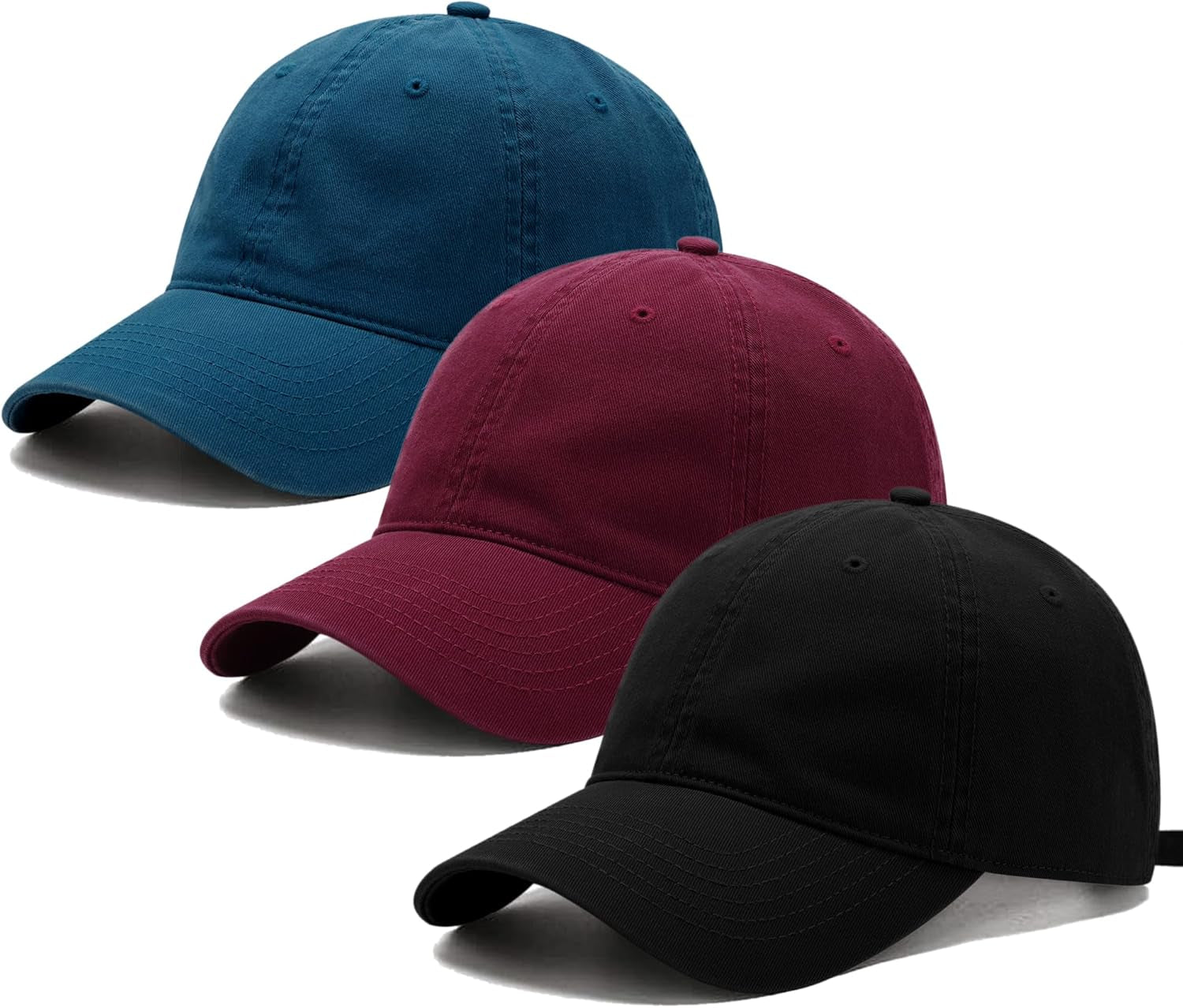 3 Pack Washed Plain Vintage Baseball Cap Cotton Adjustable Twill Bulk Low Profile Classic Dad Hat for Men/Women