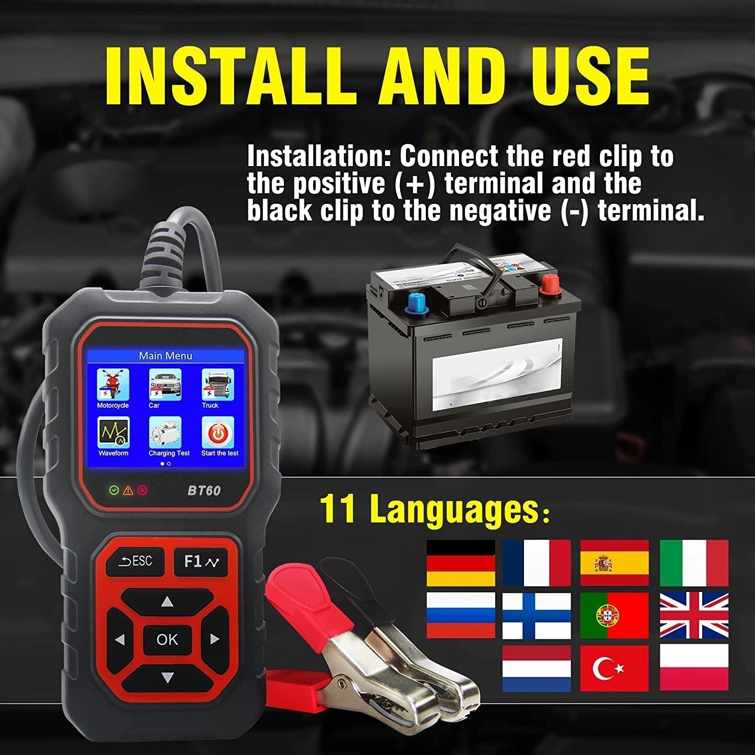Car Battery Tester 5-36V Battery Load Tester Alternator Cranking Charging System Checker Digital Battery Analyzer 2.4 Inch HD TFT Colour Screen for Heavy Duty Truck Boat Marine Motorcycle