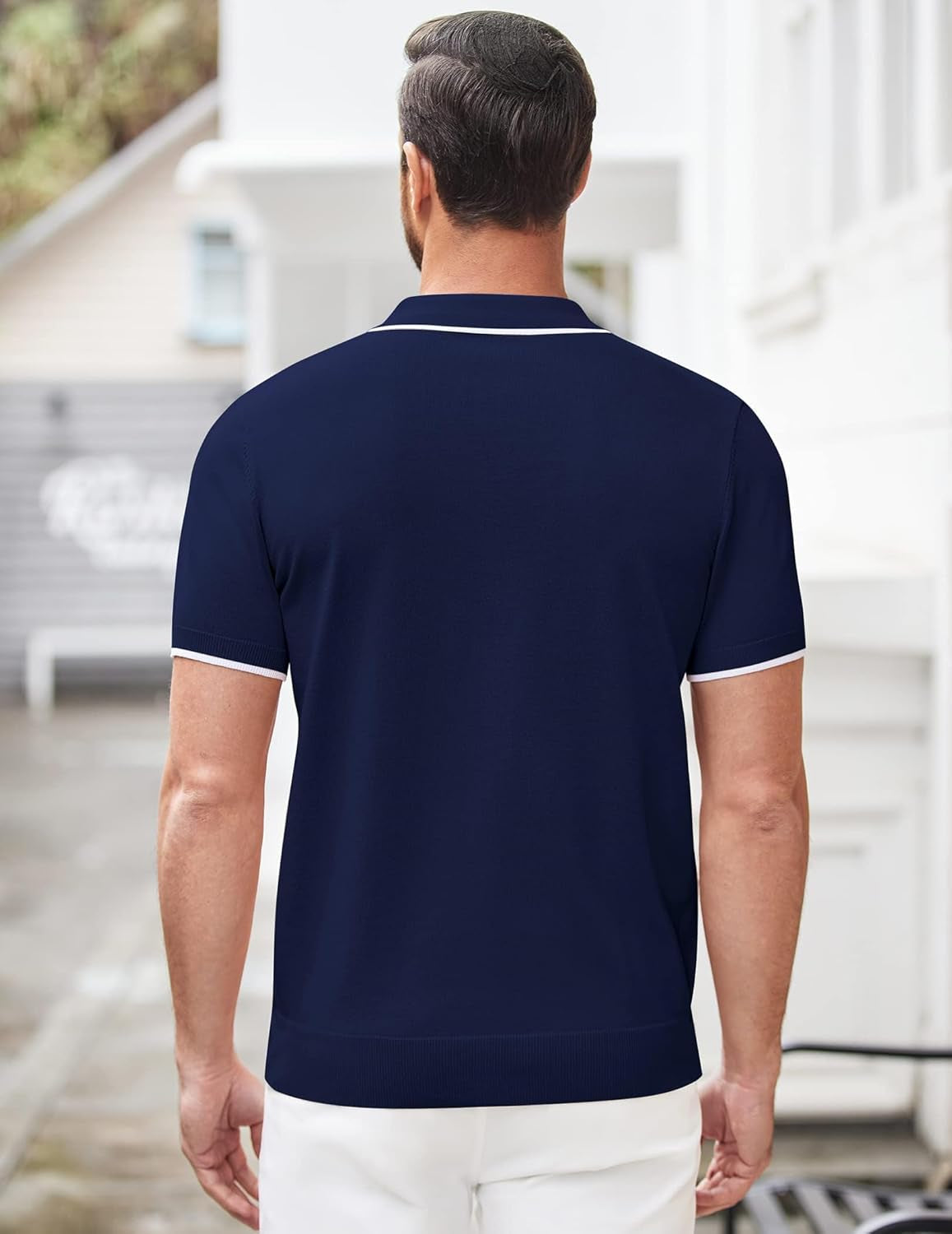 Men'S Zipper Polo Shirt Casual Knit Short Sleeve Polo T Shirt Classic Fit Shirts