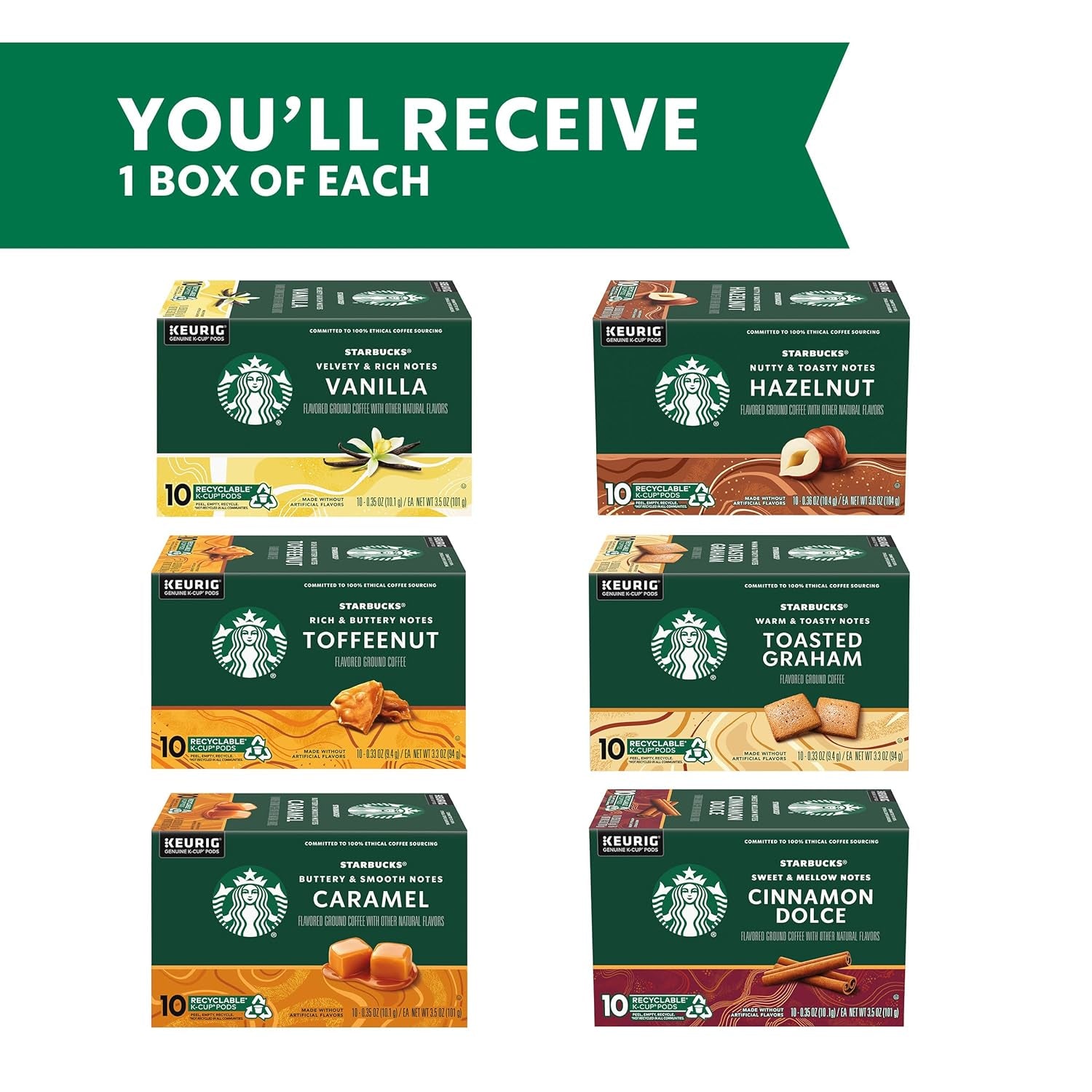 K-Cup Coffee Pods—Flavored Coffee—Variety Pack for Keurig Brewers—Naturally Flavored—100% Arabica—6 Boxes (60 Pods Total)