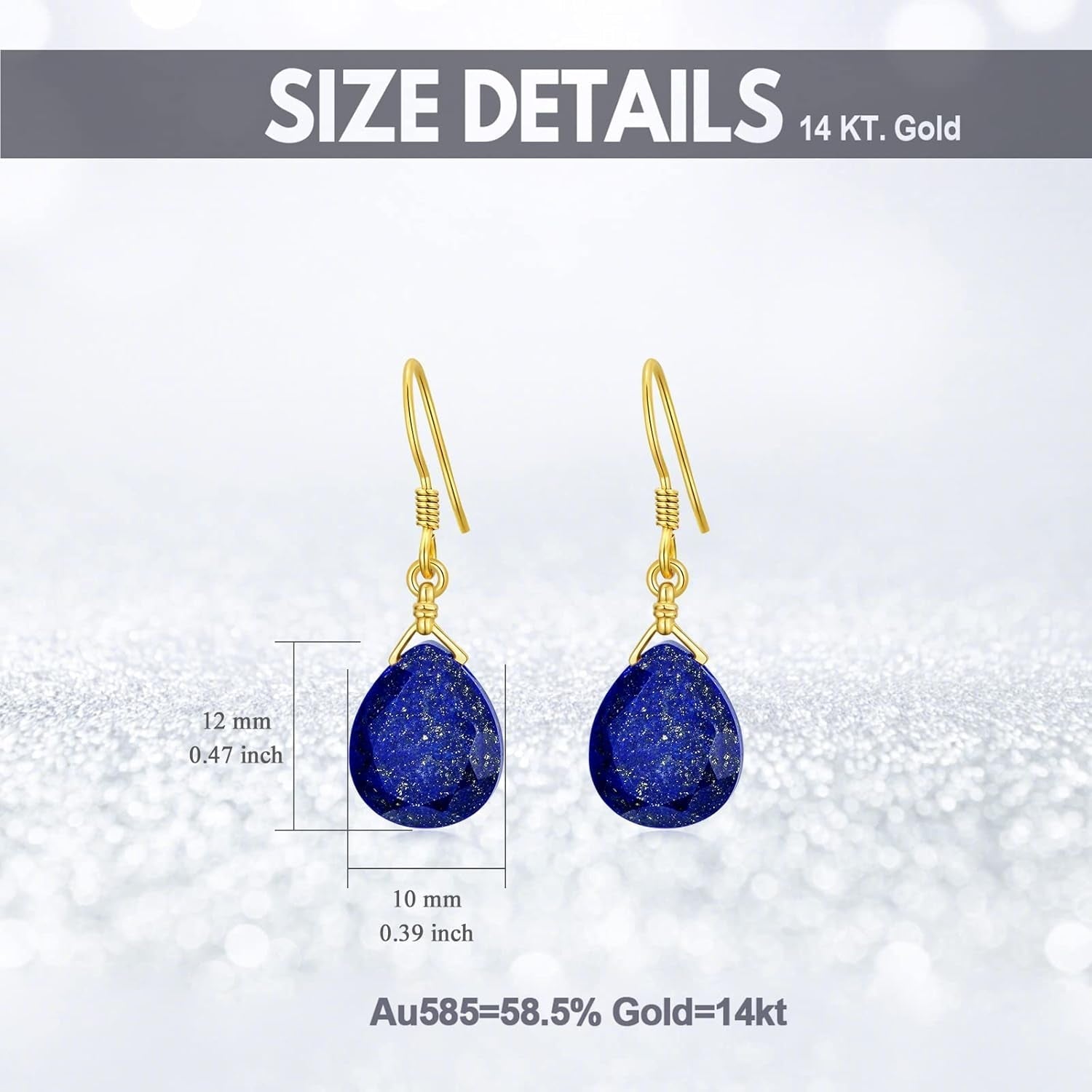 14K Solid Gold Lapis Faceted Teardrops Earrings for Women, Natural Lapis Lazuli Dangle Drops Earrings,Lapis Jewelry Blue Earrings Gifts for Her Christmas Valentines