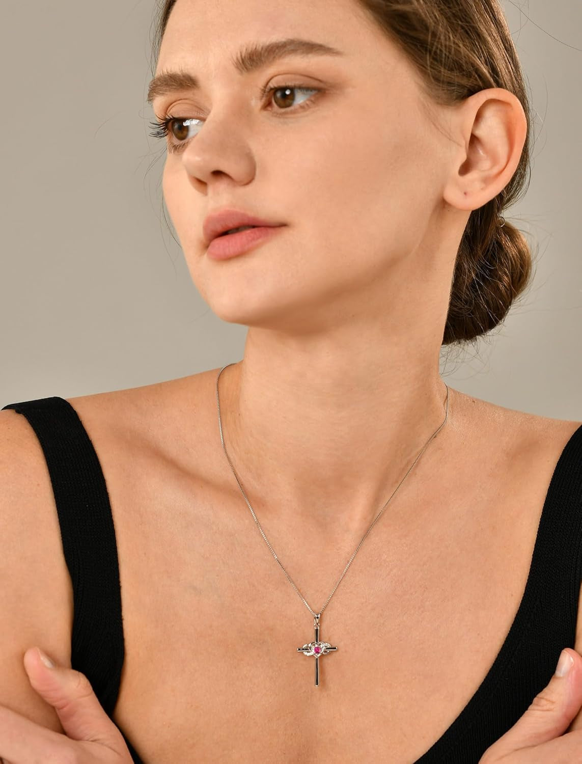 Women'S Cross Necklace Sterling Silver Infinity Heart Crucifix Pendant Birthstone Criss Jewelry