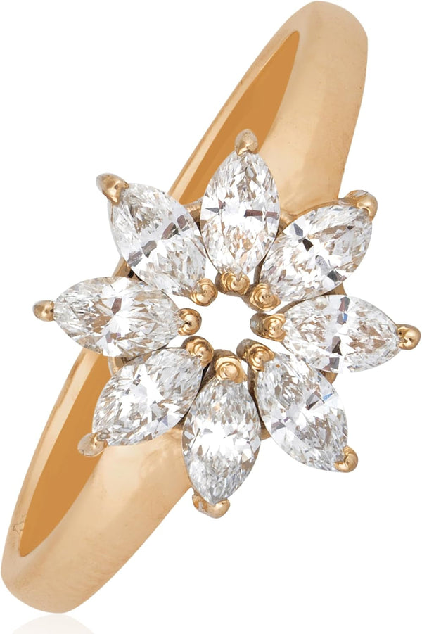 10KT Yellow Gold Marquise Flower Lab-Grown Diamond Ring for Women, Fine Diamond Jewelry, Engagement, Gifts for Her, D,E Color, VS Clarity, 0.6 Carats