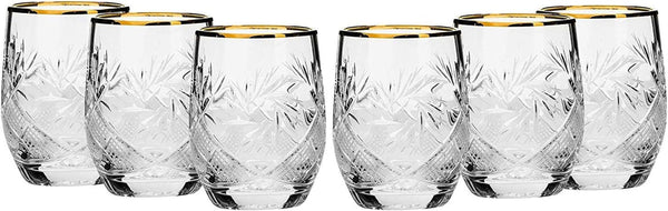 SET of 6 Russian Cut Crystal Shot Shooter Glasses 24K Gold Rimmed 1.7 Oz. Vodka Liquor Old-Fashioned Glassware Hand Made