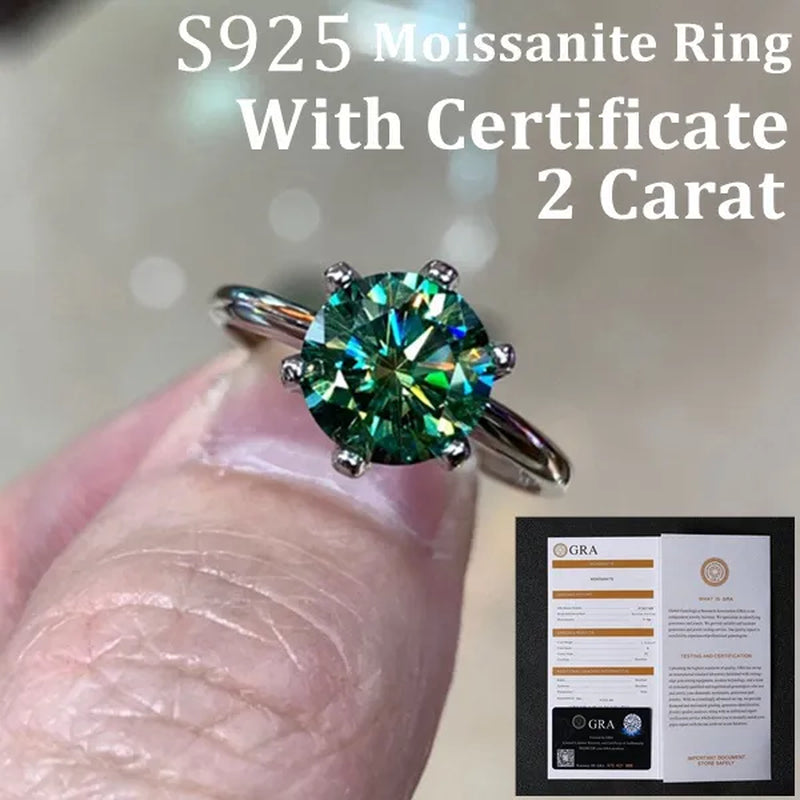 With Certificate S925 Moissanite Diamond Ring 2.0 Carat Round Cut Moissanite Ring Women's Engagement Ring Anniversary Ring