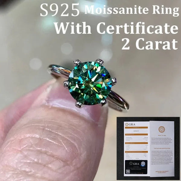 With Certificate S925 Moissanite Diamond Ring 2.0 Carat Round Cut Moissanite Ring Women's Engagement Ring Anniversary Ring