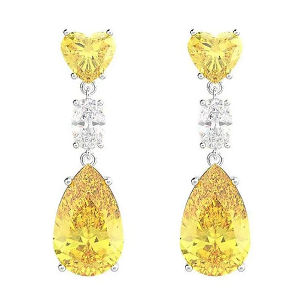 Exquisite Fashion Teardrop Cut Citrine Dangle Gemstone Earrings for Bridal Wedding Party Women Jewelry Gift