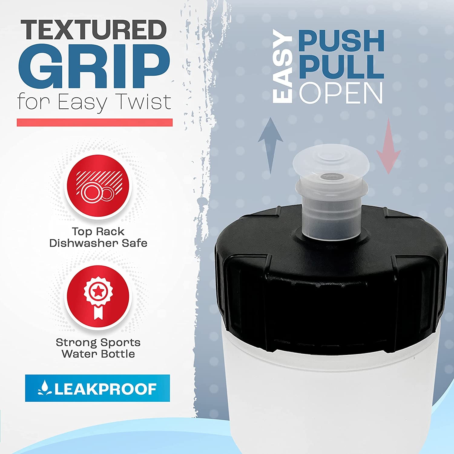Sports Water Bottles – Reusable 22 Oz Bpa-Free Plastic Bottles with Pull Top Cap – Made in USA – Top Rack Dishwasher Safe – Fits Most Bike Cages Brand