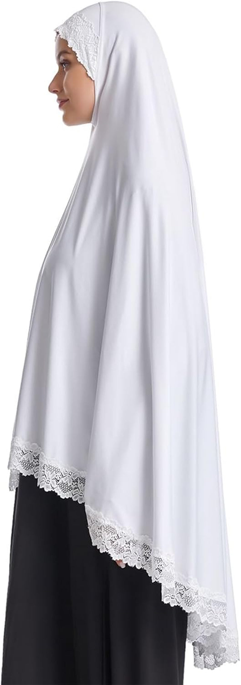 Muslim Women'S Instant Big Hijab Jersey Turbans Khimar Abaya Soft Prayer Scarf, 1Pc Lace