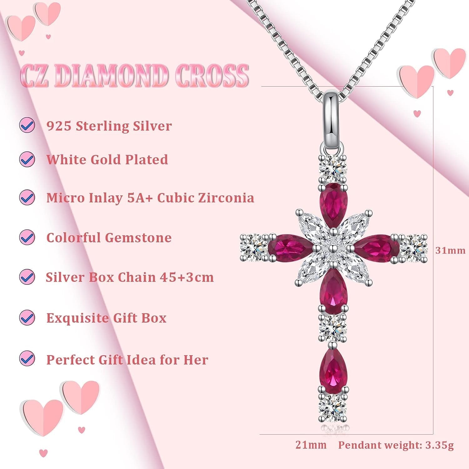 Star Cross Necklace for Women 925 Sterling Silver Infinity Diamond Cross Pendant with Birthstone Cubic Zirconia, Cross Jewelry for Women Mom