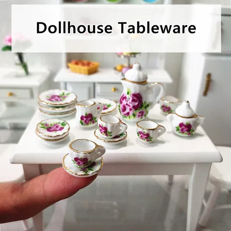 Mini Ceramics Tableware Tea Set with Cups Toy Doll House Accessories Ceramics Miniatures Scene 1:12 /1:16 Kids Toy