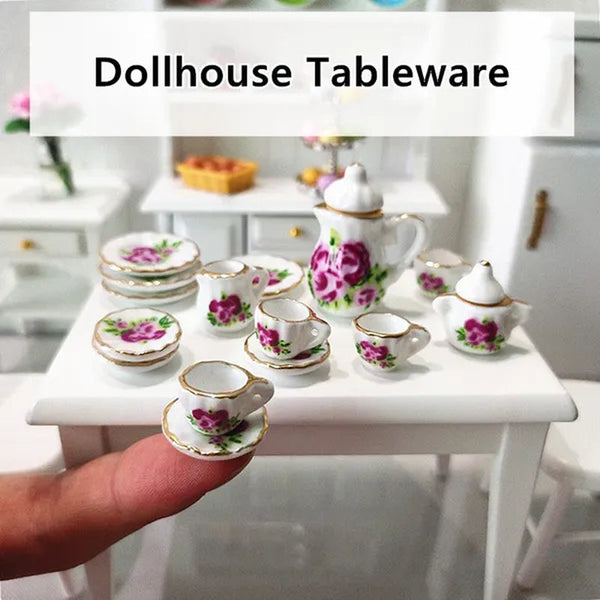 Mini Ceramics Tableware Tea Set with Cups Toy Doll House Accessories Ceramics Miniatures Scene 1:12 /1:16 Kids Toy