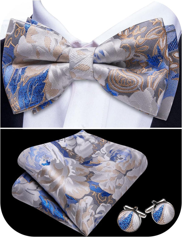 Paisley Striped Bow Tie for Men Silk Pre-Tied Bowtie Pocket Square Cufflinks Set Formal Wedding Party Prom