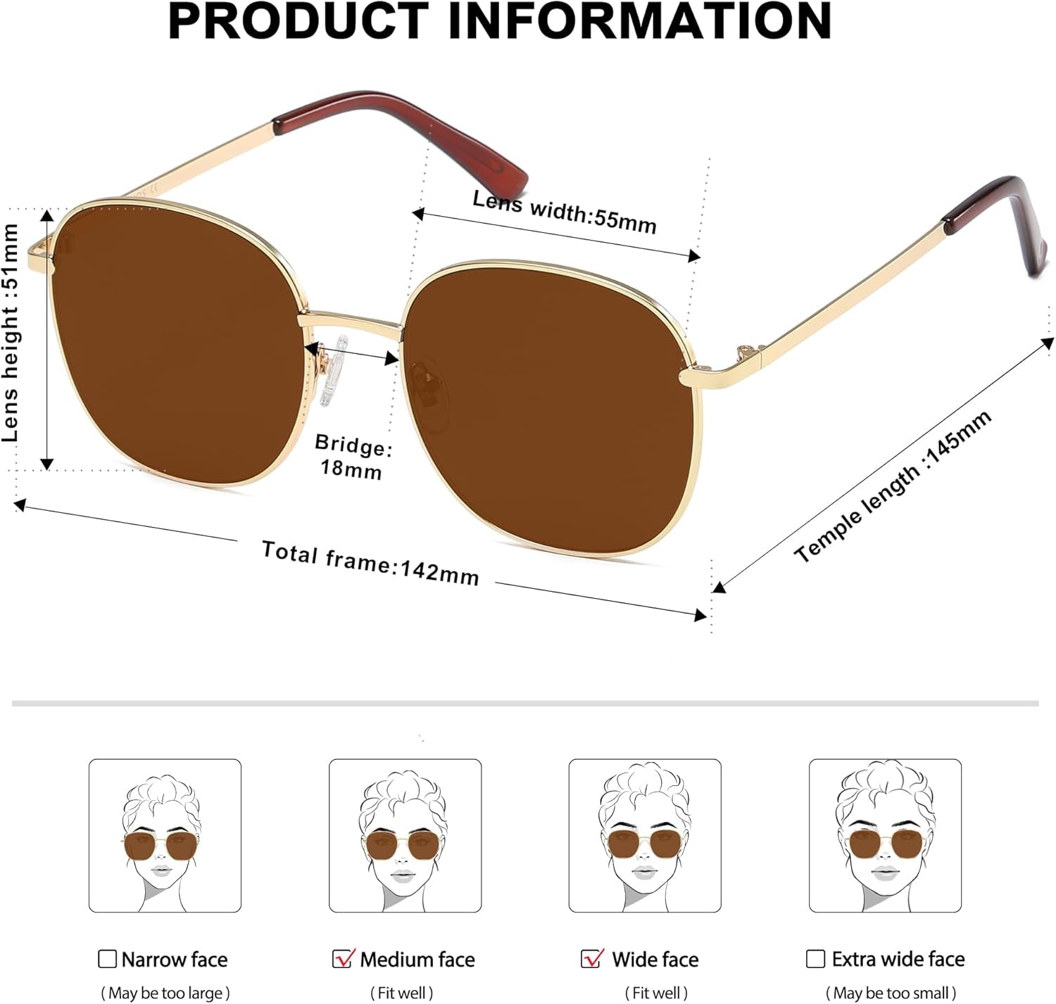 Classic Trendy Square Sunglasses for Women Men Cute Big Frame Gold Shades SJ1137