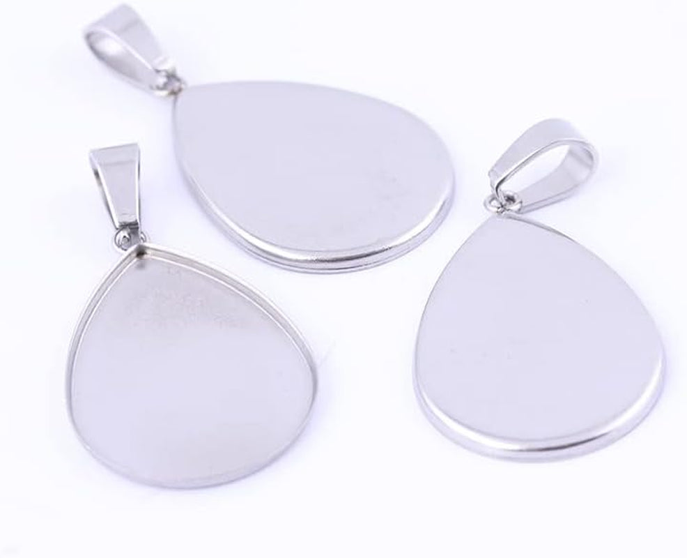 50Pcs Stainless Steel Teardrop Cabochon Base Setting Trays 18X25Mm Charm Pendant Bezel Blanks Diy Necklace Making Findings